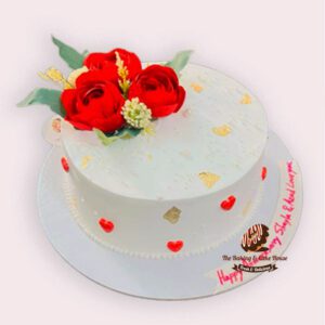 White Anniversary Theme Cake with white flower