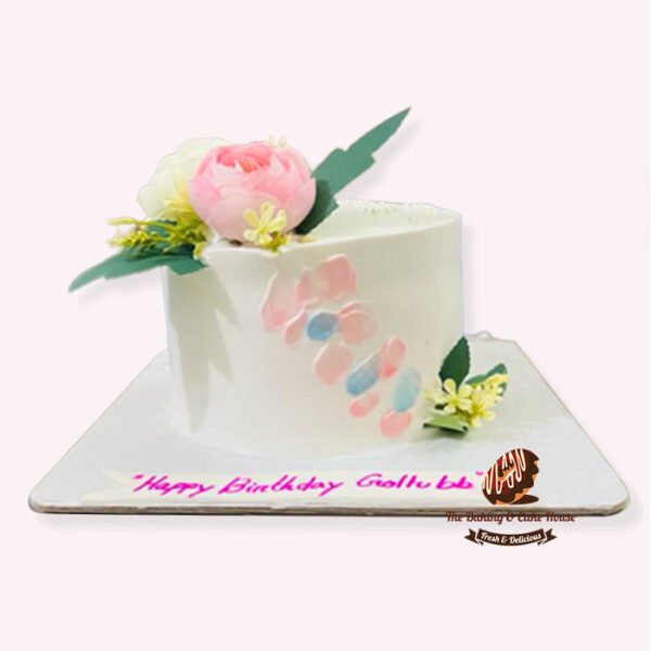 White Anniversary Theme Cake with White flower