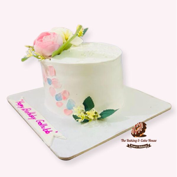 White Anniversary Theme Cake with White flower