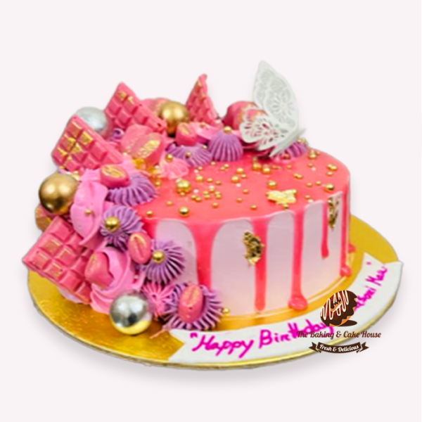 Chocolate Overloaded cake with simple pink design