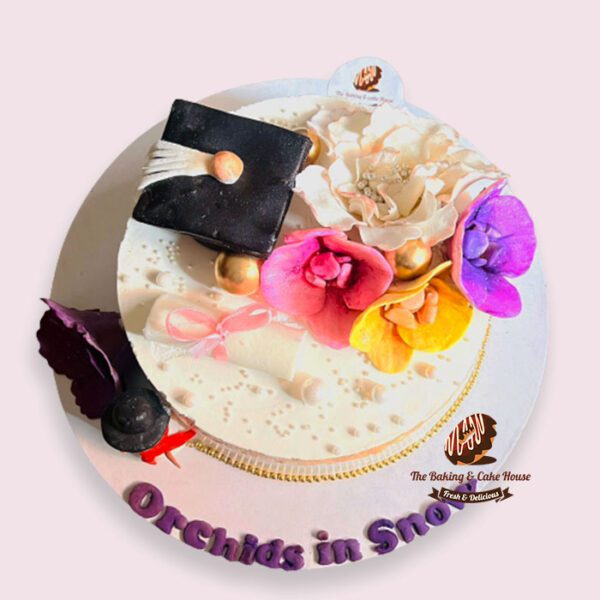 Graduation Cake with Graduation Hat and flower