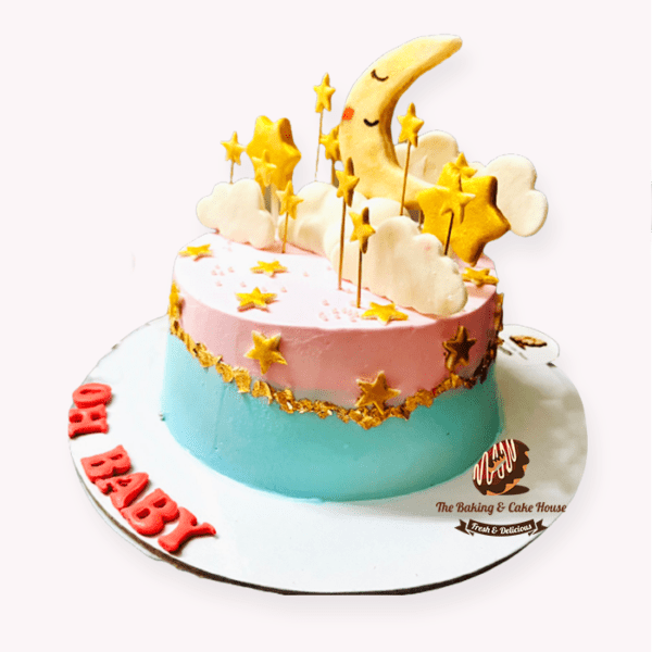 Greeting Cake with star moon and cloud design