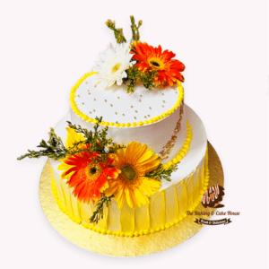 Two Tier yellow colour Wedding Cake